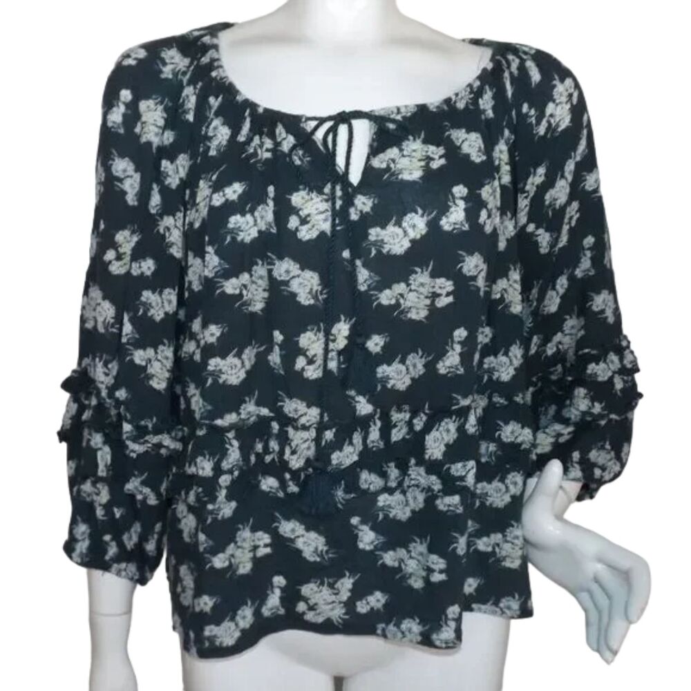 DENIM & SUPPLY Blouse, L, RL Boho, Ruffles, 3/4 sleeves, Floral, Ralph Lauren